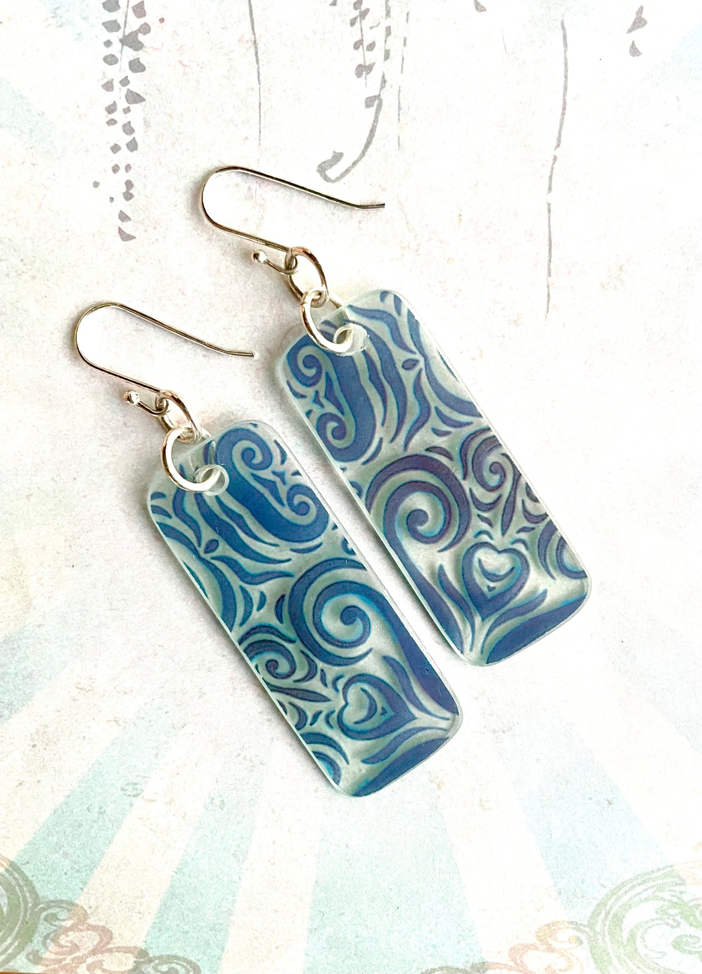 Blue swirl glass earrings