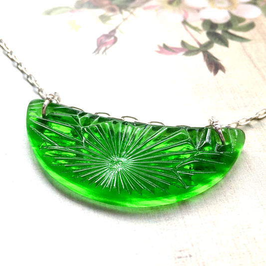 green Starfire Half Moon Pendant - samanthajoyglass