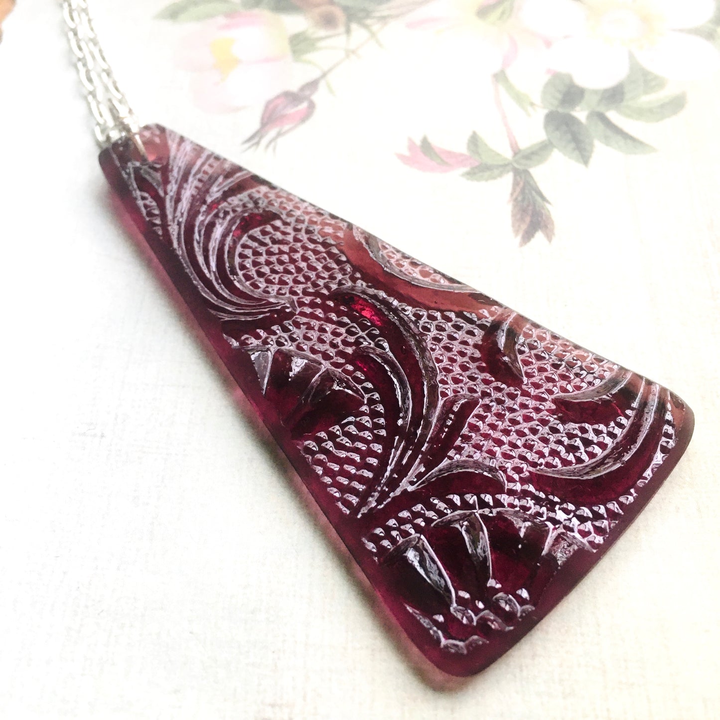 Art Nouveau Burgundy Glass Pendant - samanthajoyglass