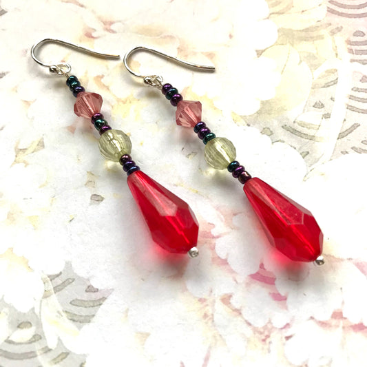 Red, Pink & Green Bead Earrings - samanthajoyglass