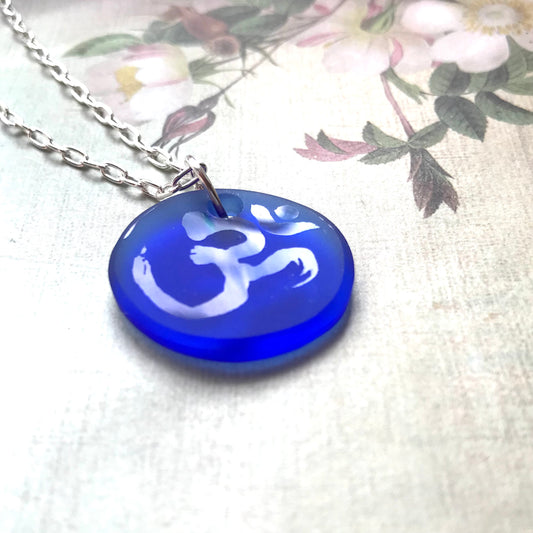 Blue Glass Aum Pendant - samanthajoyglass