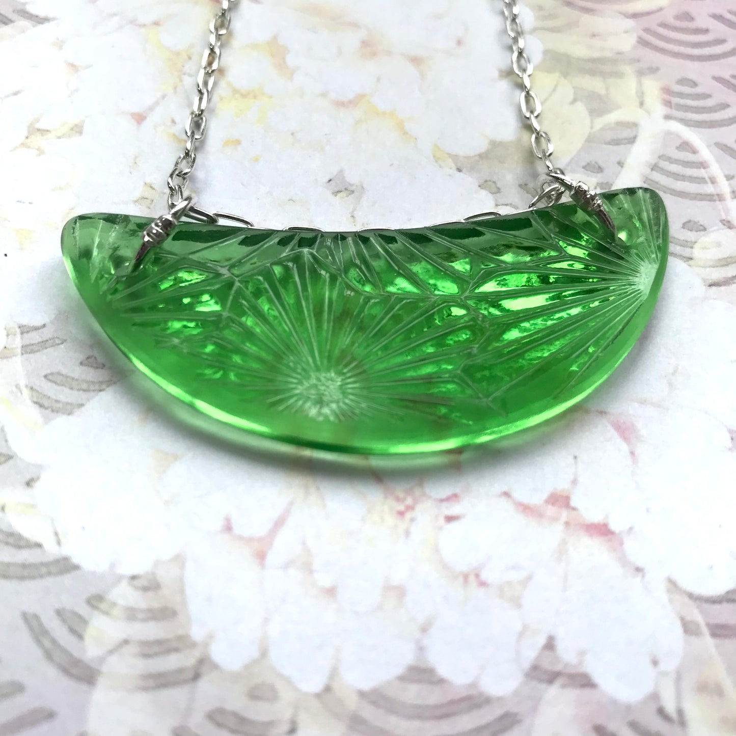 Light Green Starfire Moon Pendant - samanthajoyglass
