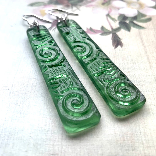 Moss Green Spiral Starfire Glass Earring - samanthajoyglass
