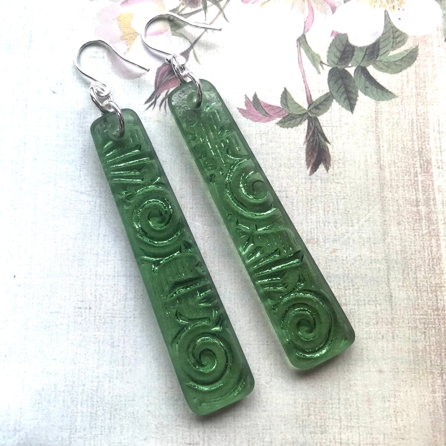 Moss Green Spiral Starfire Glass Earring - samanthajoyglass