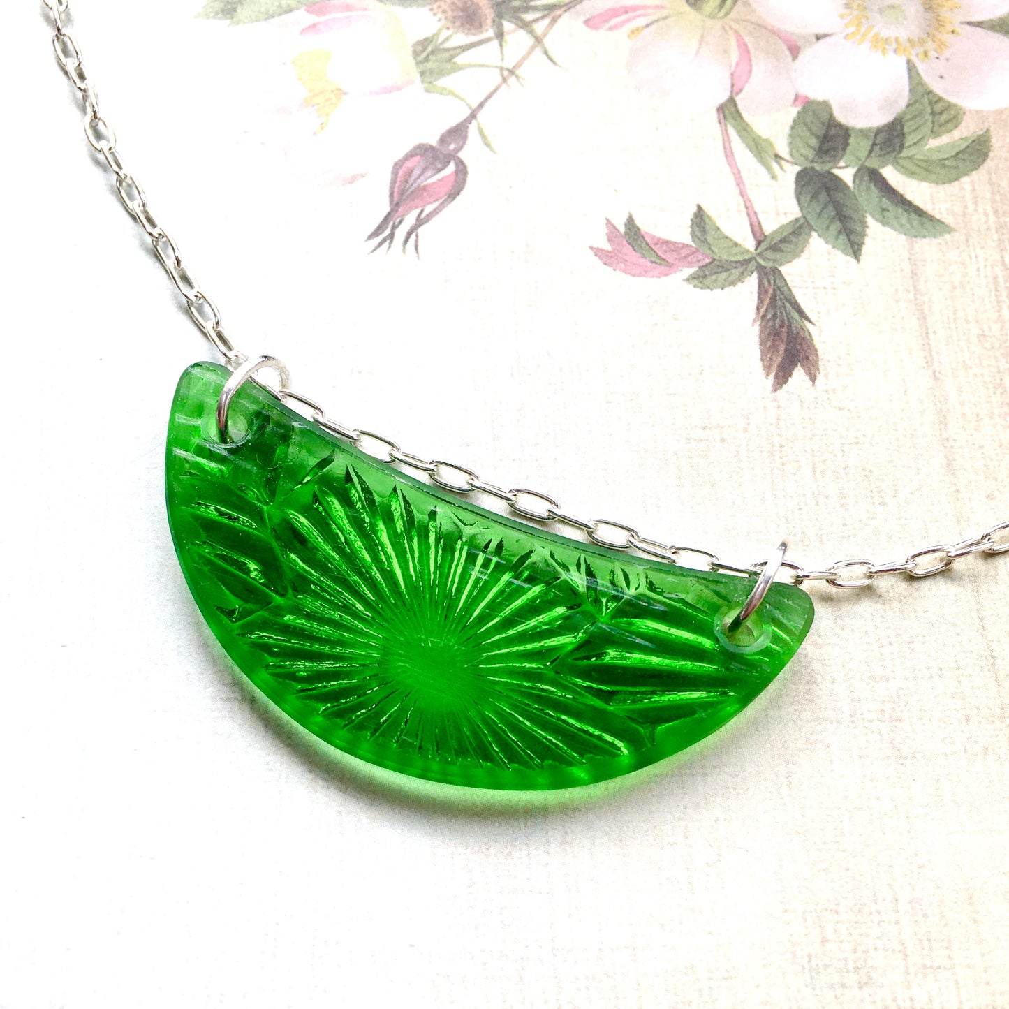 green Starfire Half Moon Pendant - samanthajoyglass