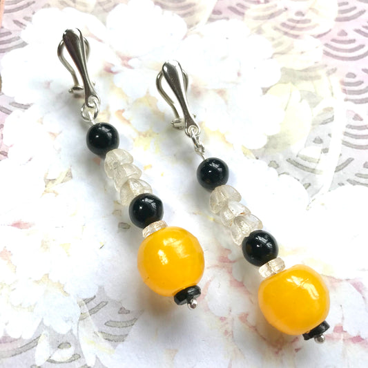 Art Deco Clip on Glass Earrings - samanthajoyglass