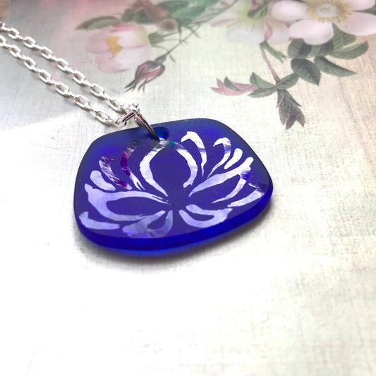 Blue Glass Lotus Pendant - samanthajoyglass