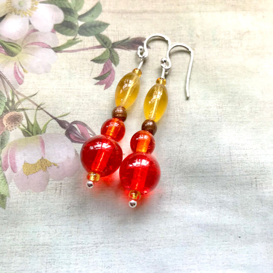 Amber Glow Glass Bead Earrings - samanthajoyglass