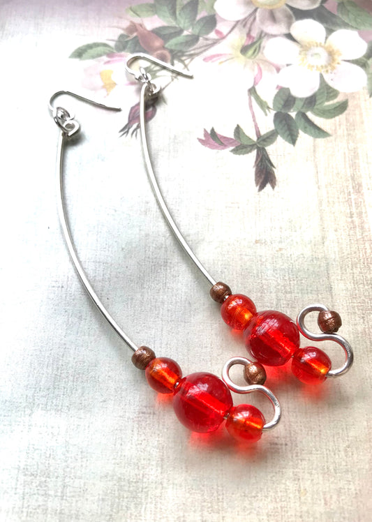 Vibrant Orange Glass and Sterling Silver Earrings - samanthajoyglass