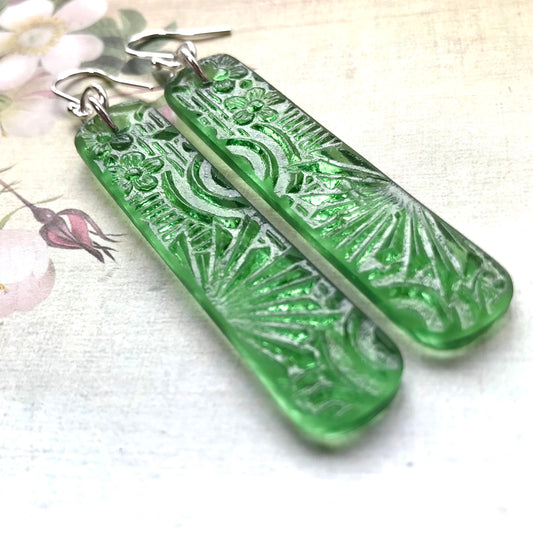 Moss Green Spiral Starfire Earrings - samanthajoyglass