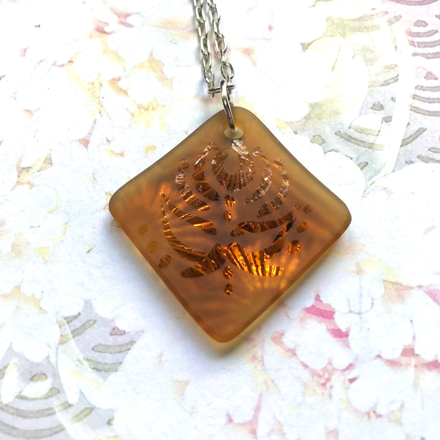 Amber Starfire Glass Lotus Pendant - samanthajoyglass