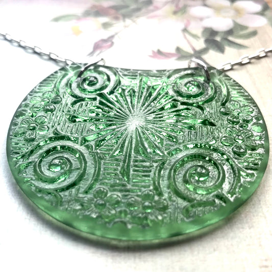 Moss Green Spiral Starfire Glass Pendant - samanthajoyglass