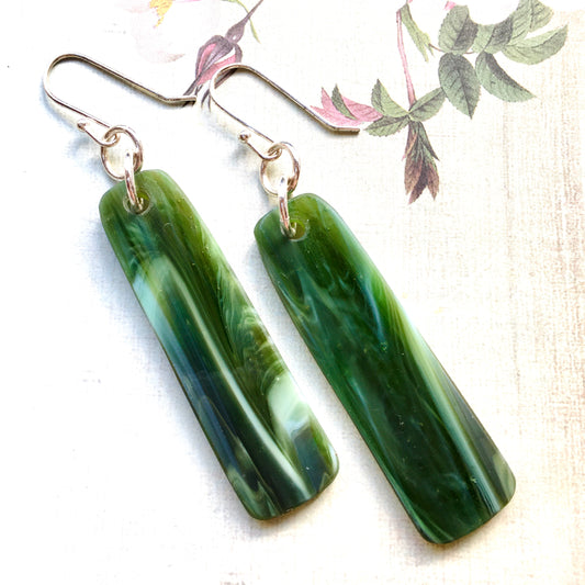 Green Marbled Glass Earrings - samanthajoyglass