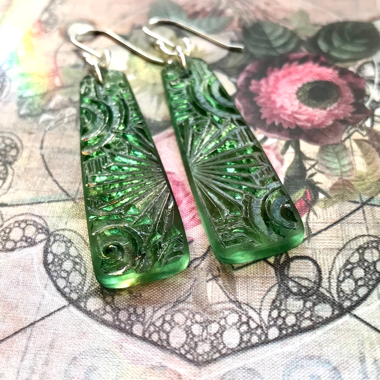 Moss Green Spiral Starfire Glass Earrings - samanthajoyglass