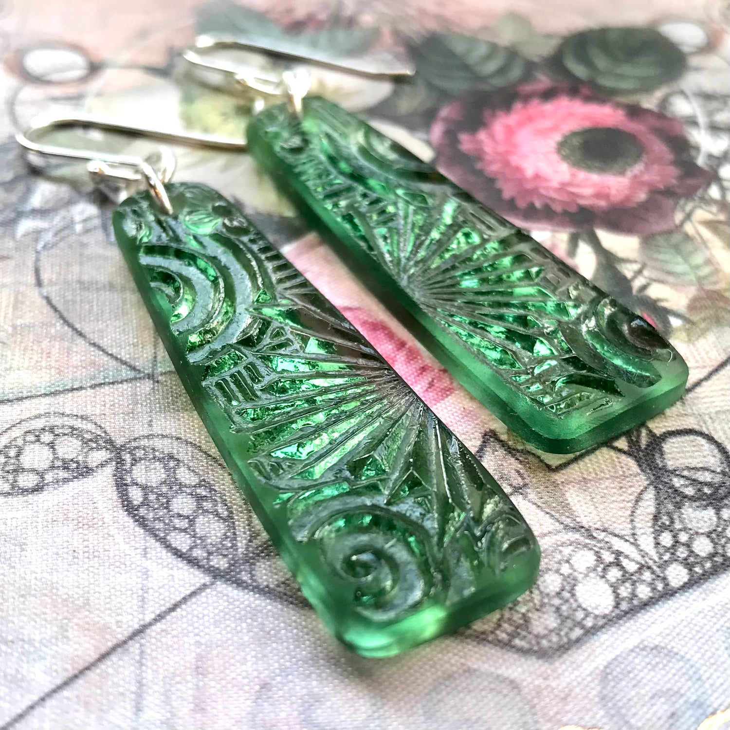 Moss Green Spiral Starfire Glass Earrings - samanthajoyglass