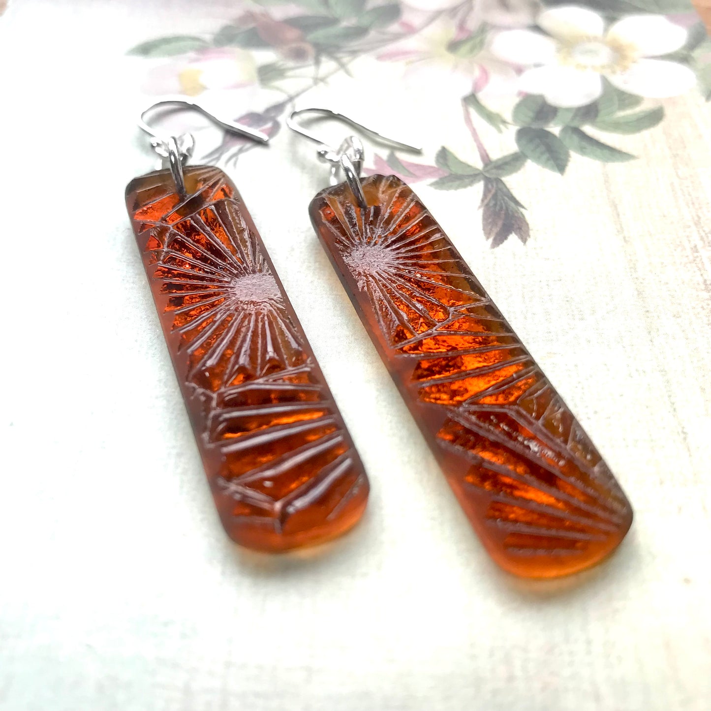Amber Starfire Glass Earrings - samanthajoyglass