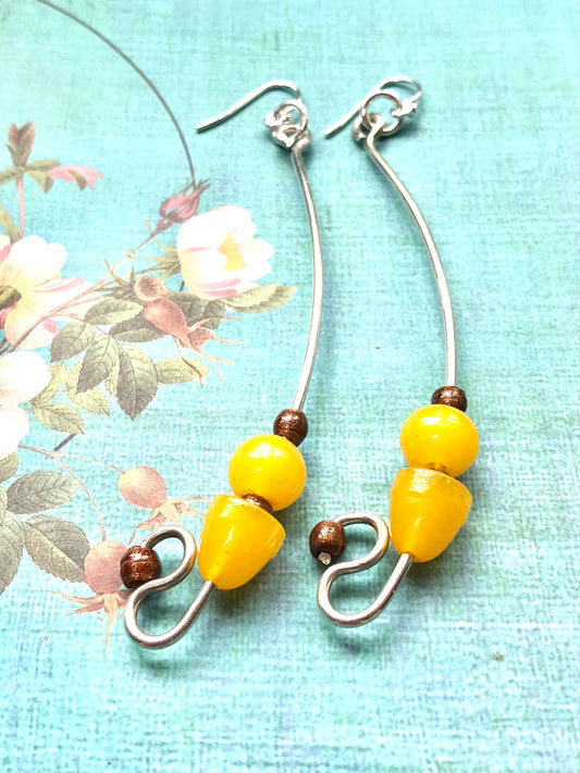 Vintage Yellow Glass and Sterling Silver Earrings - samanthajoyglass