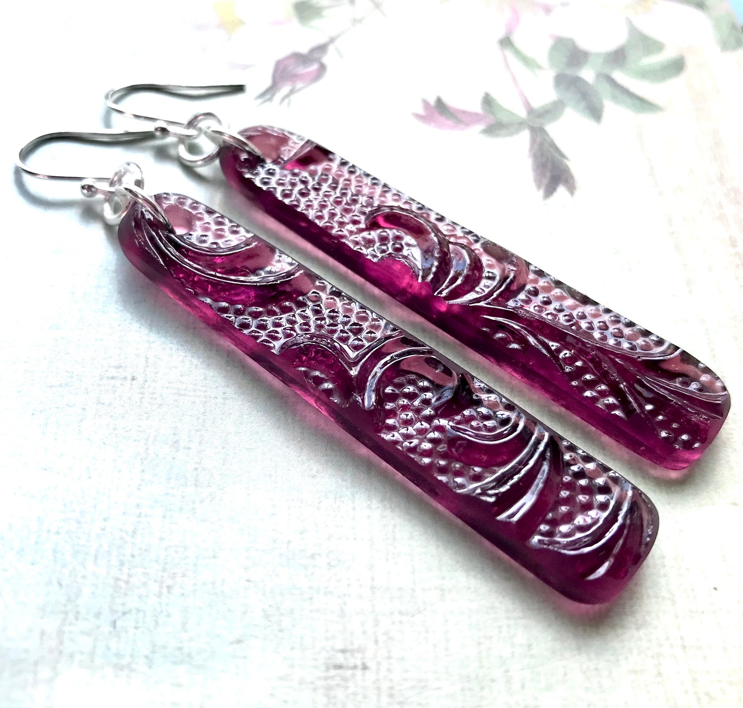 Burgundy Art Nouveau Glass Earrings - samanthajoyglass