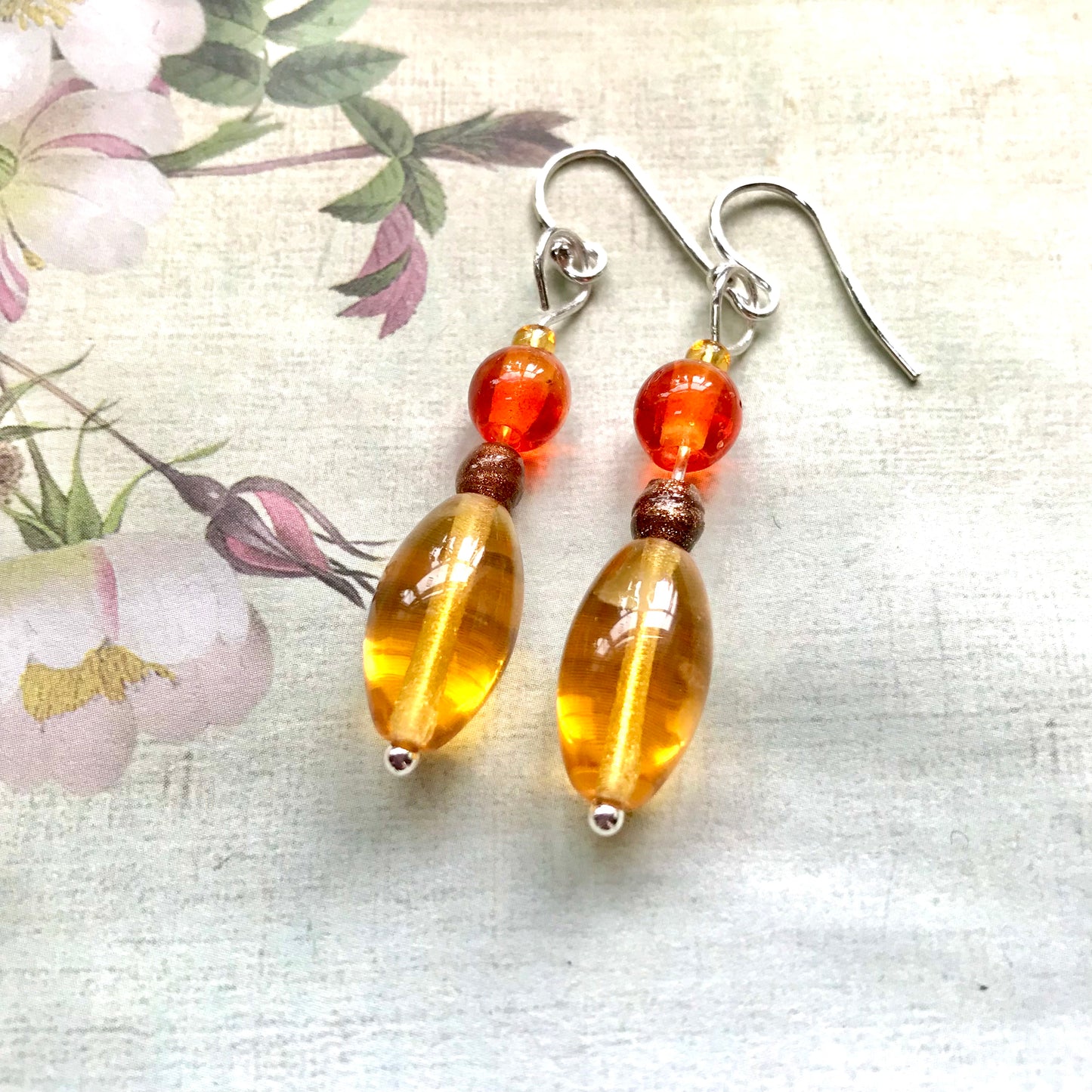 Amber Sun Glass Bead Earrings - samanthajoyglass