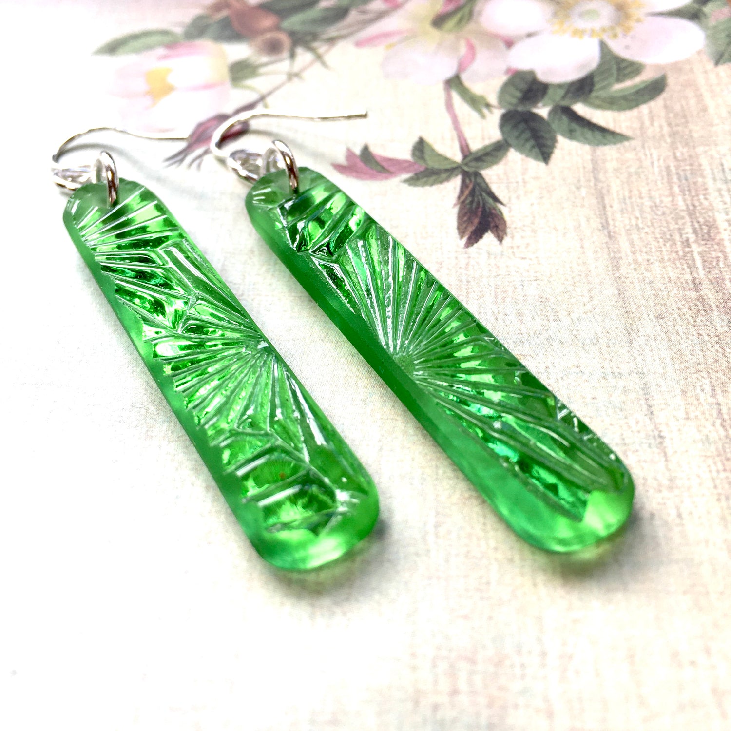 Light Green Starfire Earrings - samanthajoyglass