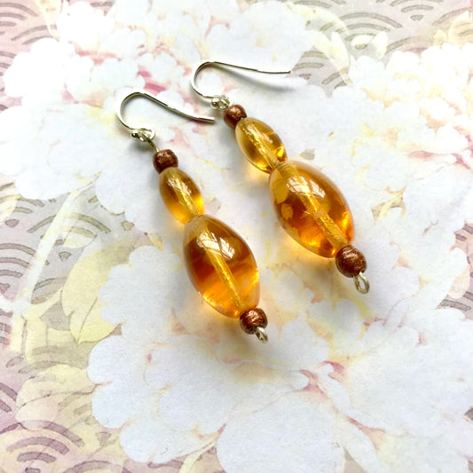 Amber Glass Bead Earrings - samanthajoyglass